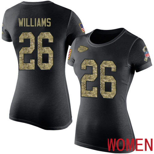 Women Football Kansas City Chiefs #26 Williams Damien Black Camo Salute to Service T-Shirt